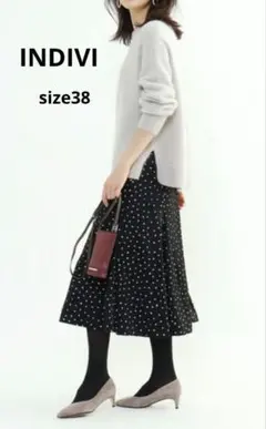 INDIVI【マシンウォッシュ】ハンドペイント幾何柄スカート　定価 19250円