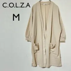 【コルザ】　 カーディガン　ベージュ　丈長　M 五分袖　スリット入り