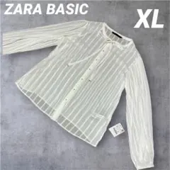☆ZARA BASIC シアーブラウス プリーツスリーブ ホワイト☆XL 未使用