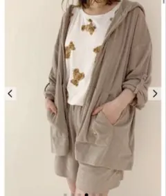 ジェラートピケ 抗菌 くま パイル ジップ パーカー ルームウェア