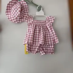 ピンクチェック ツーウェイ・ドレスオール 帽子付き　新品未使用　期間限定セール