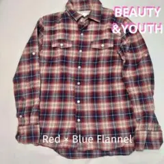 BEAUTY&YOUTH チェック ネルシャツ 赤×ネイビー M 秋冬 厚手
