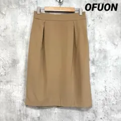 【OFUON】膝丈タイトスカート ベージュ 40サイズL ウエストゴム スリット