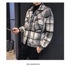セール割引　新品入荷メンズ　チェック柄ウールブレンドリラックスジャケット