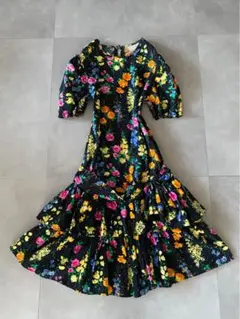 ビンテージ 70s USAブラック 黒 ドレス 花柄総柄ワンピース 美品 希少