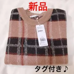【新品】《RETRO GIRL》大柄チェック柄ニットトップス ライトブラウンM