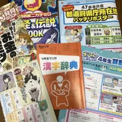 進研ゼミ小学講座４年生セット☆マンガ漢字辞典漢字・算数ポスター