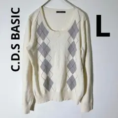 【美品】C.D.S BASIC Lサイズ　長袖ニット　ホワイト系