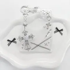 【001】 トレカキーホルダー　トレカケース　レジンデコ　y2k　シルバー