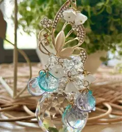 【No.801】サンキャッチャー置型バタフライ／花びらスワロMIXの輝き彡 No.836置型サンキャッチャー40イエローMIXフラワーの輝き彡