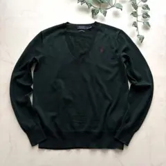美品✨ ポロラルフローレン メリノウール Vネックニット ダークグリーン XS