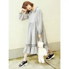 メリージェニー/なみなみカラーシャツワンピース/ギンガムチェック/なみなみテープ