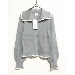 merry jenny 新品 グレー バイカラースカラップニットカーディガン