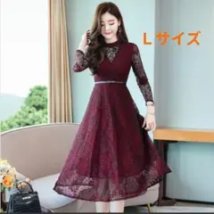ワンピース Aライン Ｌ 赤 レース 結婚式 お呼ばれ パーティー 可愛い