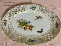 マイセン Meissen フラワー 金彩 大皿 プレート 透かしレース皿 磁器