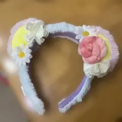 ハウステンボス カチューシャ 大人用 耳つき ふわふわ 花モチーフ パステル