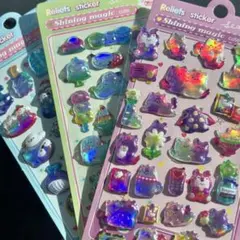 立体シール　ドロップシール　シマエナガ　ペンギン　猫　オーロラシール 3Dシール