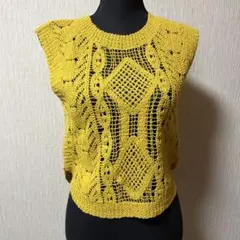 ZARA イエローレース編みノースリーブニット