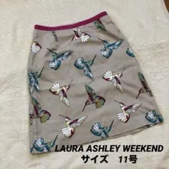 LAURA ASHLEY WEEKEND鳥柄 ひざ丈スカート ベージュ系　11号のサムネイル