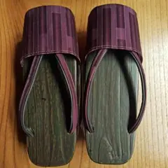 未使用◇伊と忠・紫色ストライプ雨カバー有り◇塗り利久下駄