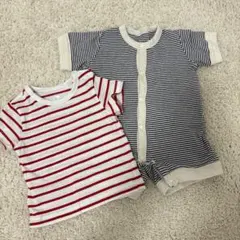 ストライプ柄ロンパース 70-80cm 2枚セット
