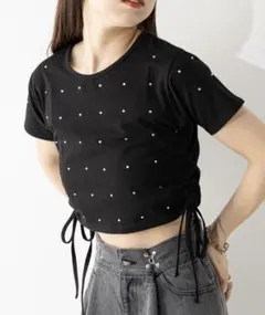 Chico ラインストーン付サイドドロストチビT