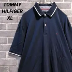 【トミーヒルフィガー】半袖ポロシャツ ネイビー リブライン US古着