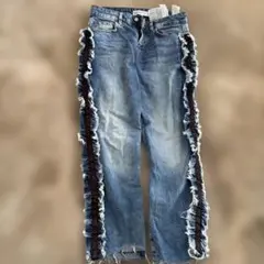 ZARA ベーシック　フリル付きライトブルーデニムパンツ　24