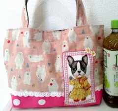 くまさん抱っこバニーちゃんくま柄トート　♡　コヤンイサムチョン　ハンドメイド