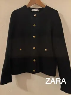 ZARA 綿ニットカーディガン ブラック ゴールドボタンS