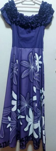 フラダンス用ドレス パープル 花柄 フリルのサムネイル