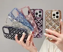 キラキラ　ケース　iPhone14　ハート柄　シルバー　かわいい　オシャレ