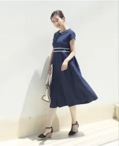 ネイビー 半袖 マタニティワンピース