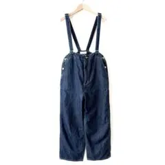 美品 アダムエロぺ 麻デニムサロペット オーバーオール ネイビー