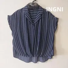 ストライプ 半袖シャツ ネイビー