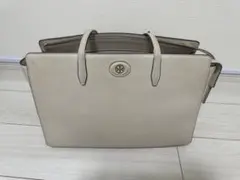 ToryBurch ベージュ レザートートバッグ ジッパー付き