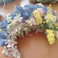 ドライフラワー三日月リース❁⃘*.゜ミモザと紫陽花