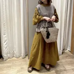 サマンサモスモス ピンタックワンピース キャメル