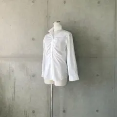 オリヒカORIHICA RHYME胸元シャーリングホワイトシャツ就活オフィスM