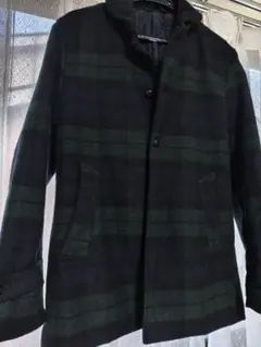 メンズ　GU M ネイビー・グリーンチェック ウールコート