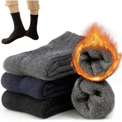 ○靴下 メンズ 暖かい ソックス 秋冬防寒 厚手 ウールソックス 3組セット
