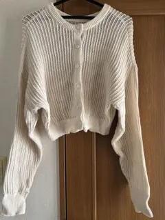 KBF 前後2WAYメランジショートカーディガン ホワイト