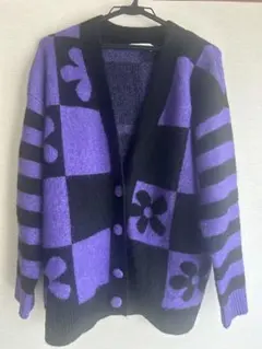 ZARA 紫黒 チェック柄カーディガン M