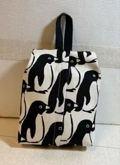 ハーフサイズティッシュカバー　ペンギン　生成り
