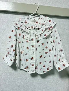 【美品】ptit main花柄フリル付き長袖シャツ90cm