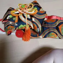 昭和レトロ 和風結び帯 黒・オレンジ・金