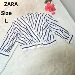 【オシャレ⭐ZARA】白　濃紺　ストライプ　カットソー　サイズL