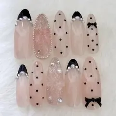 リボン×ドット フレンチネイル⟡.* 量産型 フレンチガーリー