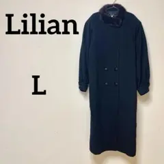 Lilian ミンクファー付き ウールロングコート 黒