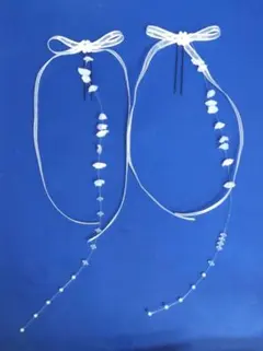 ヘアメ リボン ビーズシャワー フラワーリボンピン2本セット /推し活/量産型